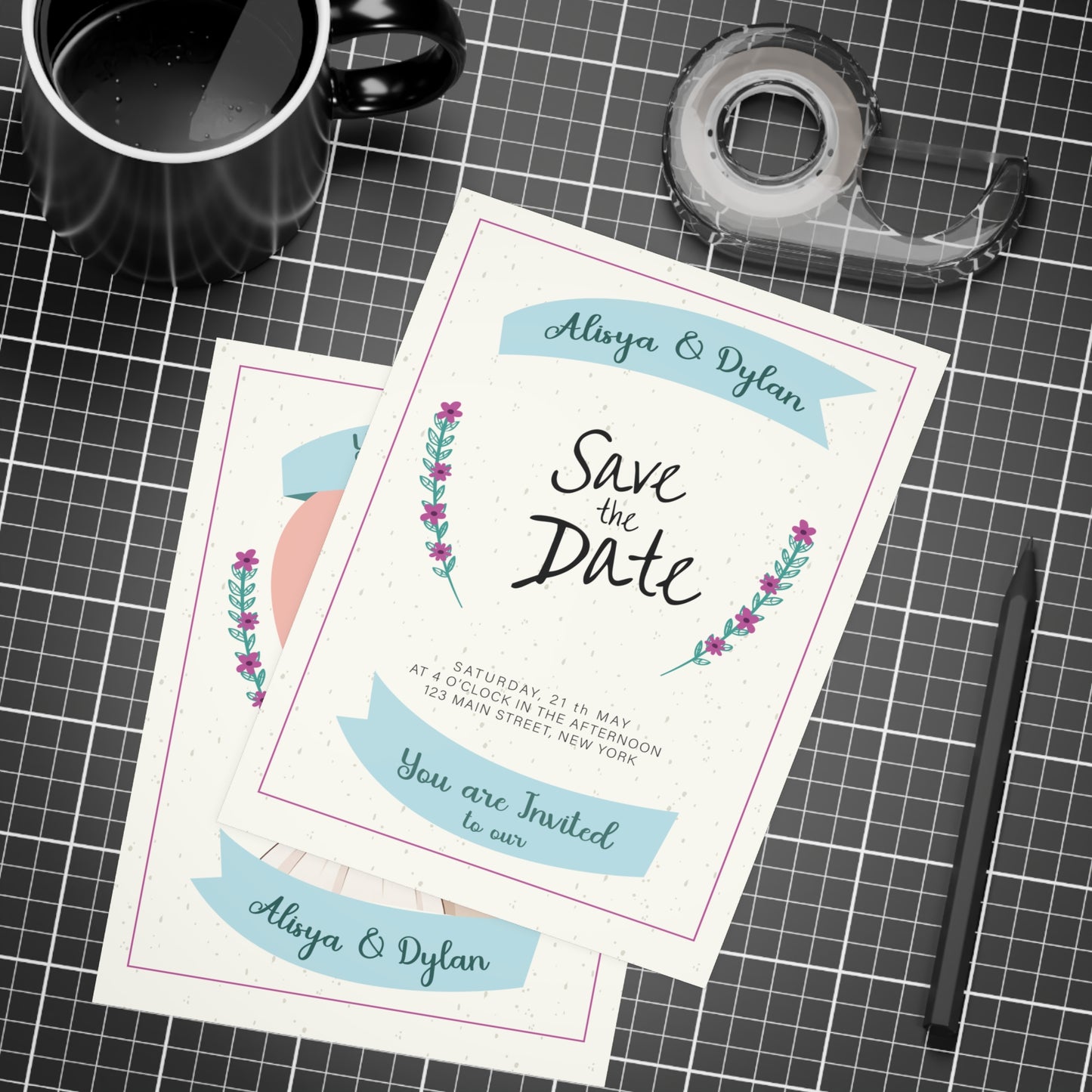 Personalized wedding invitation, fairytale character bride and groom