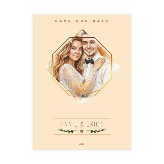 Personalized wedding invitation, corners design for bride and groom