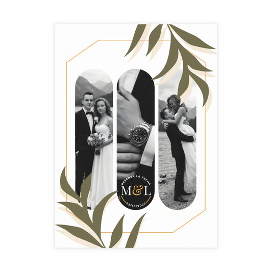 Personalized wedding invitation, black and white bride and groom photo