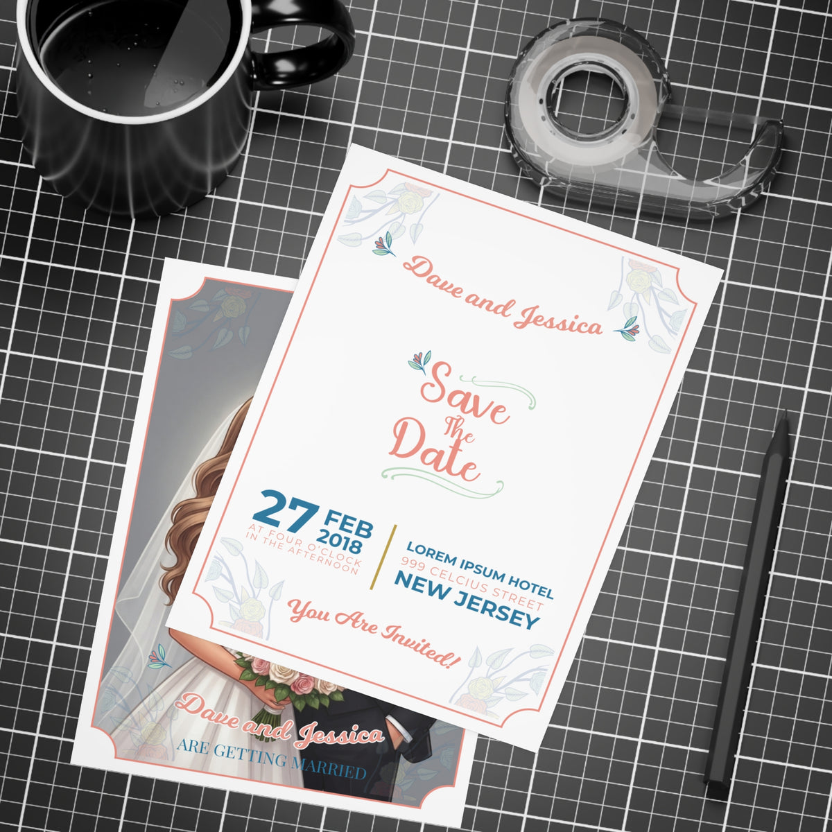 Personalized wedding invitations, wedding dresses_and grooms suits