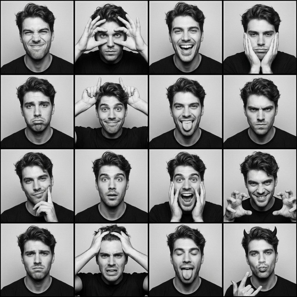 Create a black-and-white photobooth man
