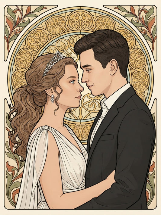 Personalized wedding invitation, bride and groom gothic design
