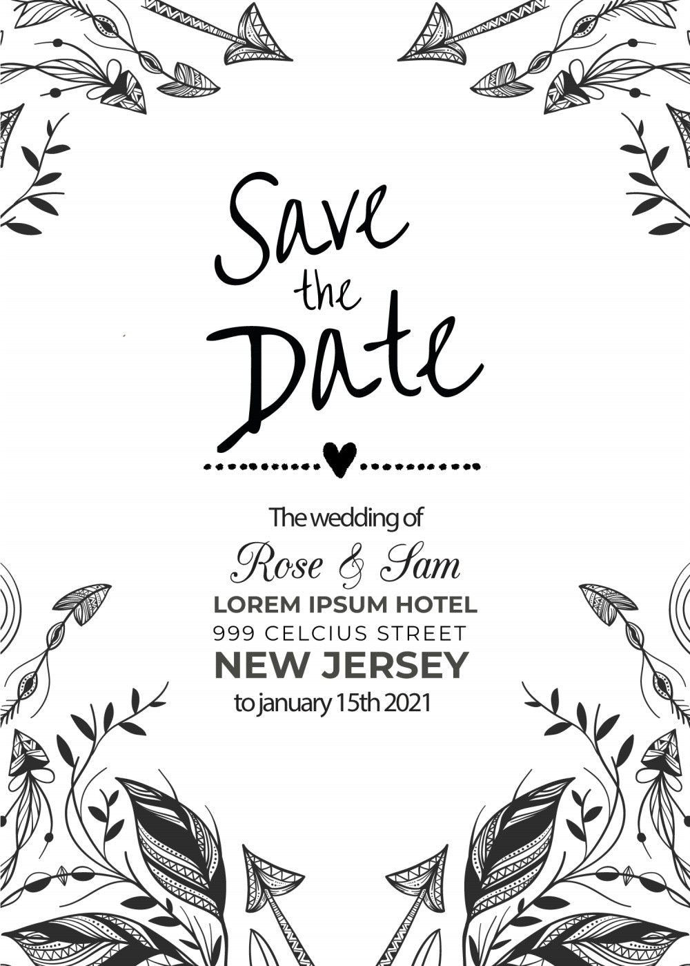 Personalized wedding invitation with video, charcoal animated drawing of bride and groom