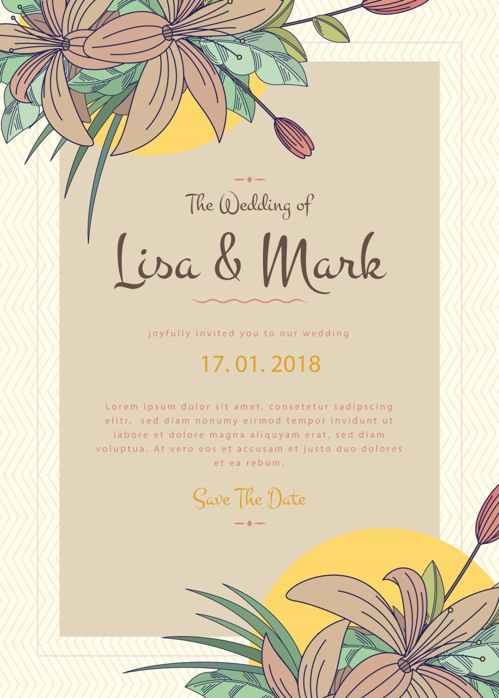 Personalized wedding invitation, kissing bride and groom