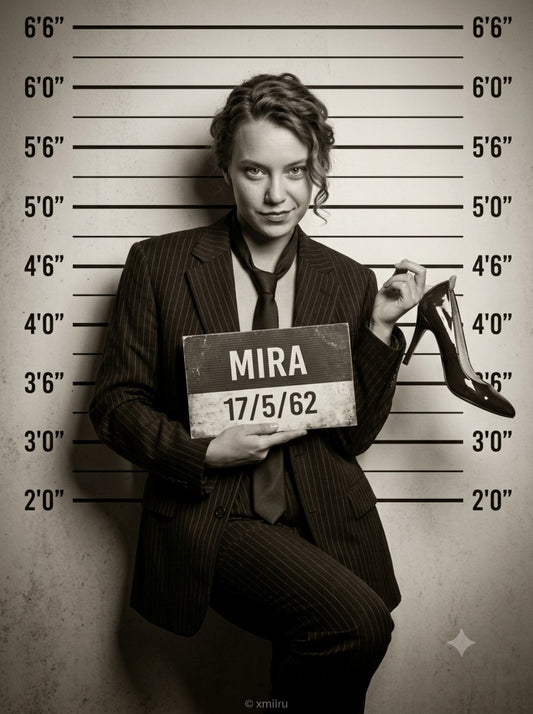 Hyper-Realistic Cinematic - Old fashioned mugshot police booking photo