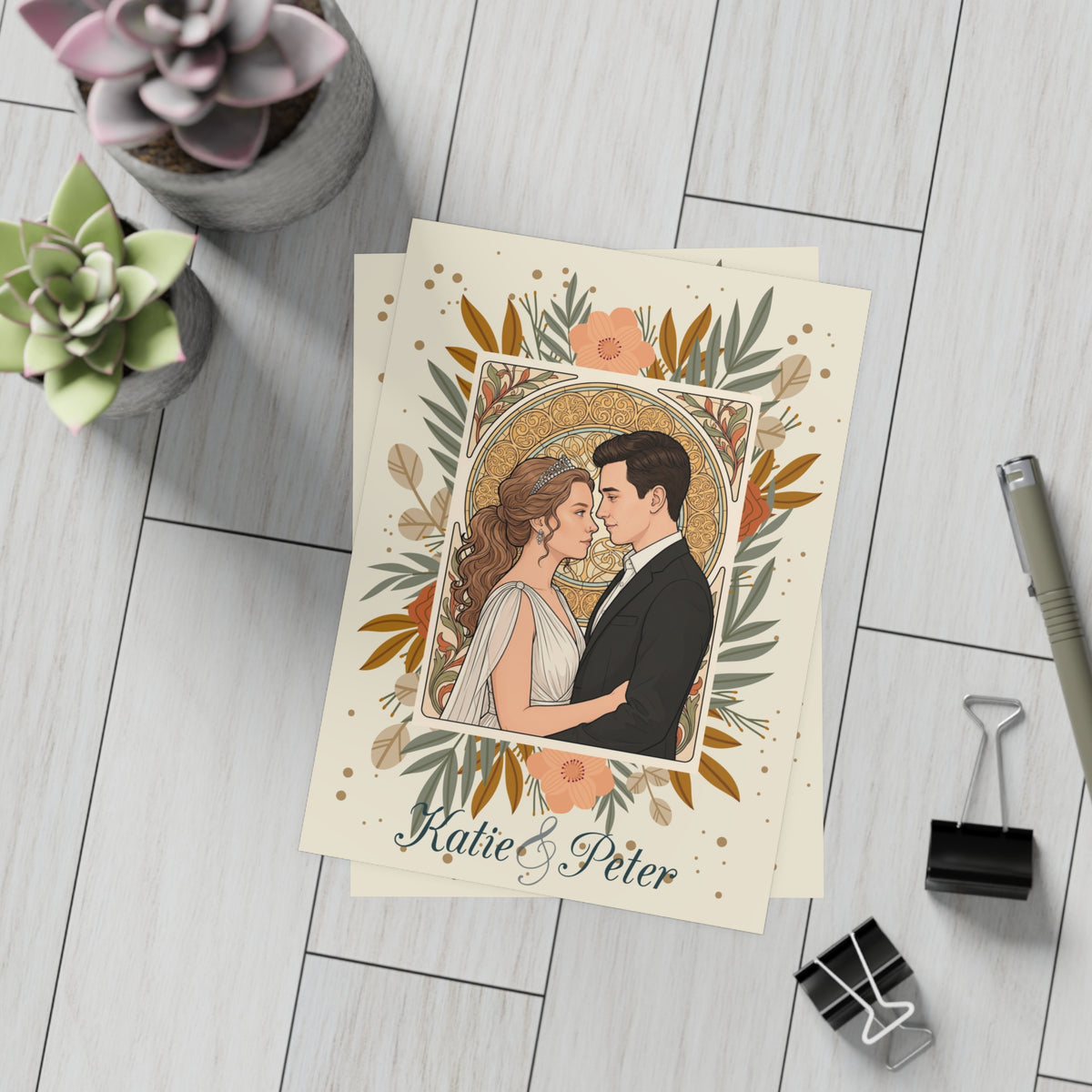 Personalized wedding invitation, bride and groom gothic design