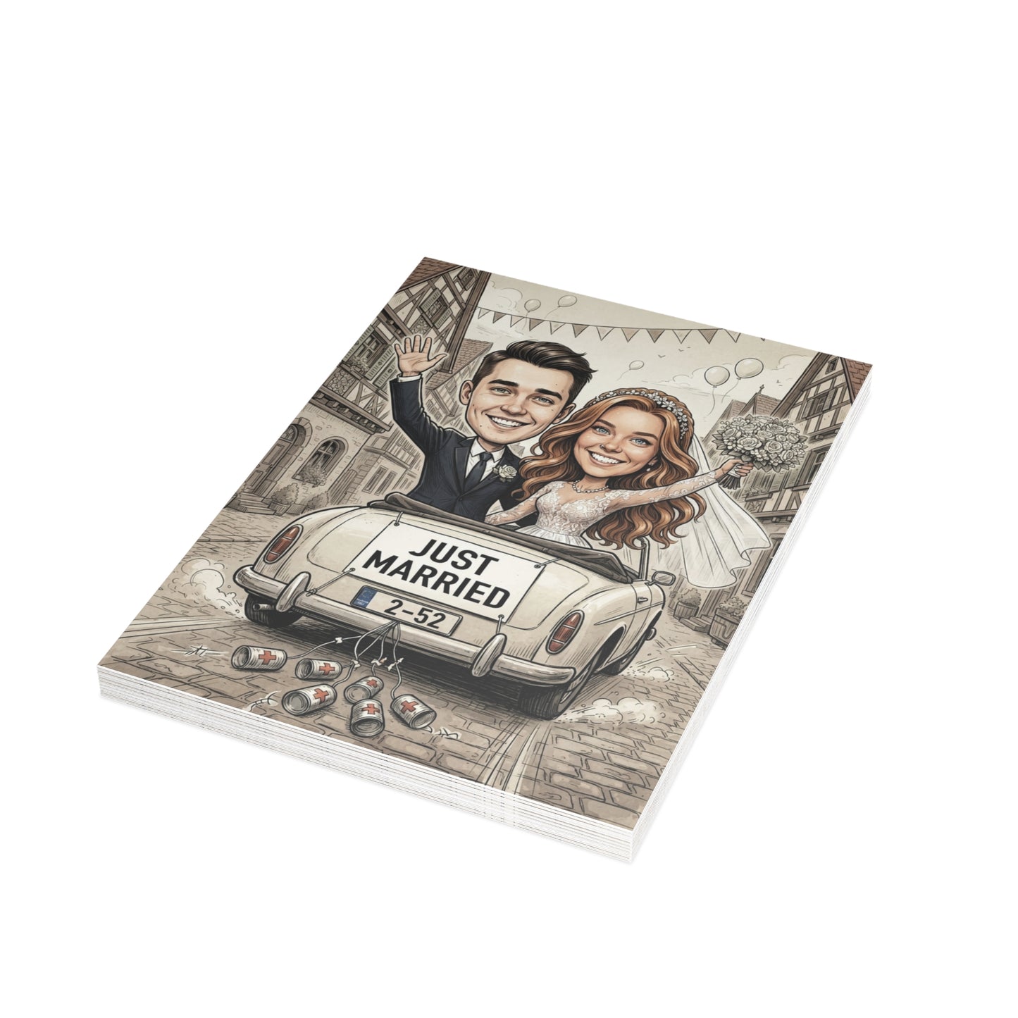 Personalized wedding invitation, Just Married Village