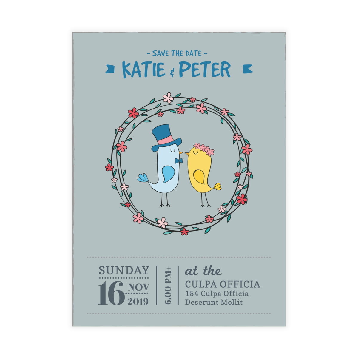 Personalized wedding invitations for a bride and groom who met while traveling