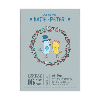Personalized wedding invitations for a bride and groom who met while traveling
