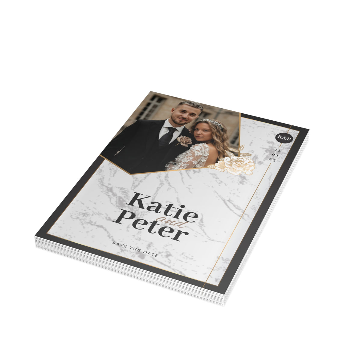 Personalized wedding invitation, bride and groom lifestyle photos