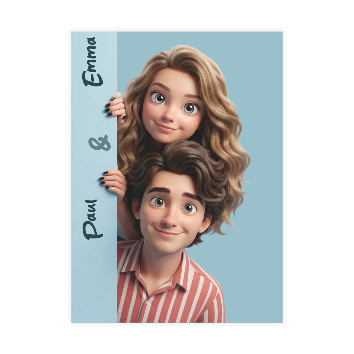 Personalized wedding invitations, cartoon characters for the bride and groom