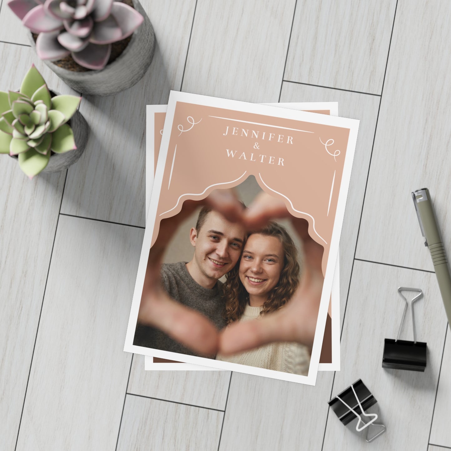 Personalized wedding invitation, heart-shaped selfie