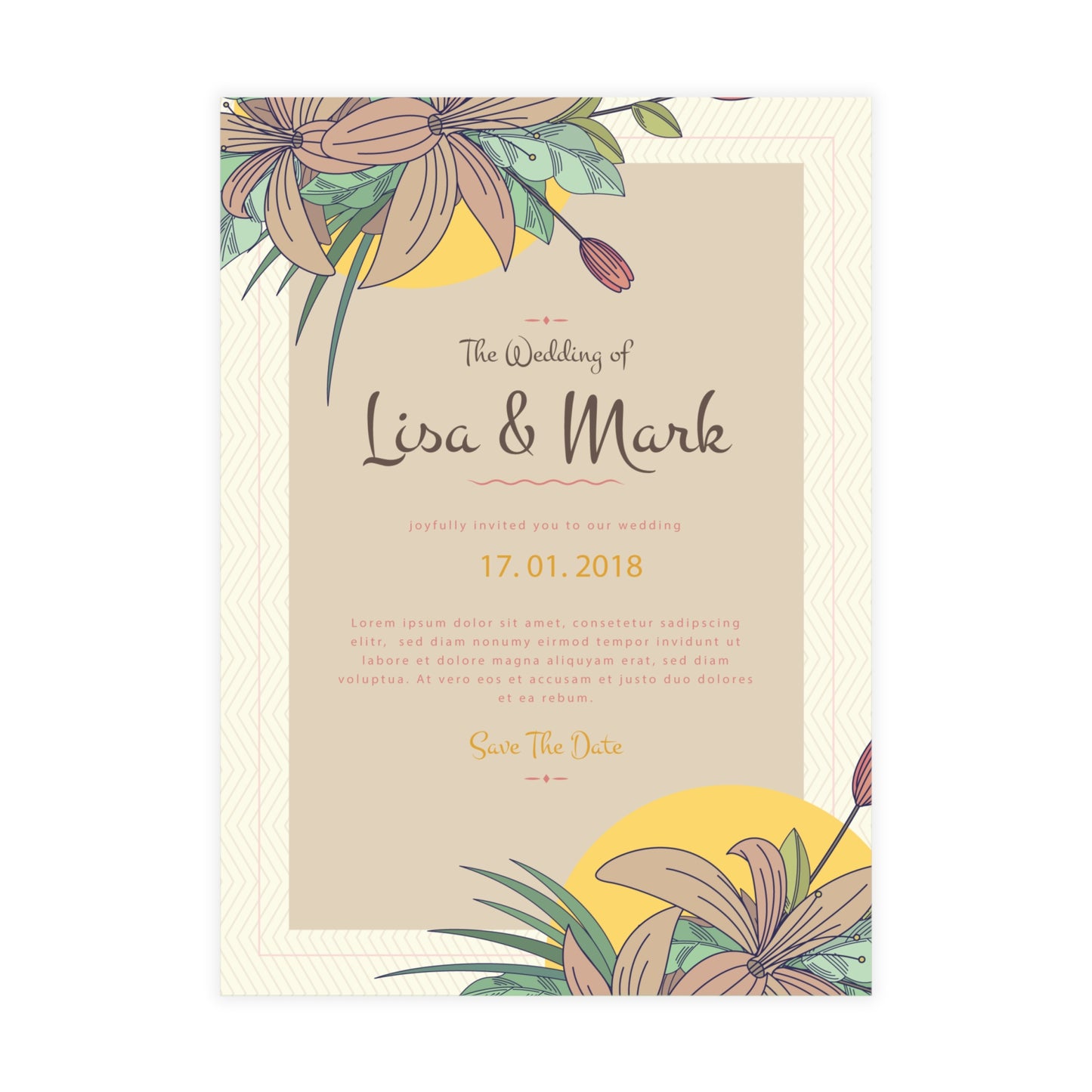 Personalized wedding invitation, kissing bride and groom