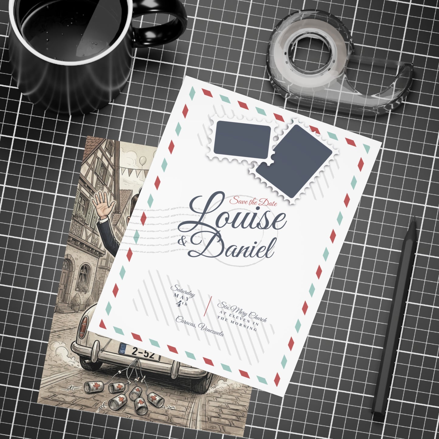 Personalized wedding invitation, Just Married Village