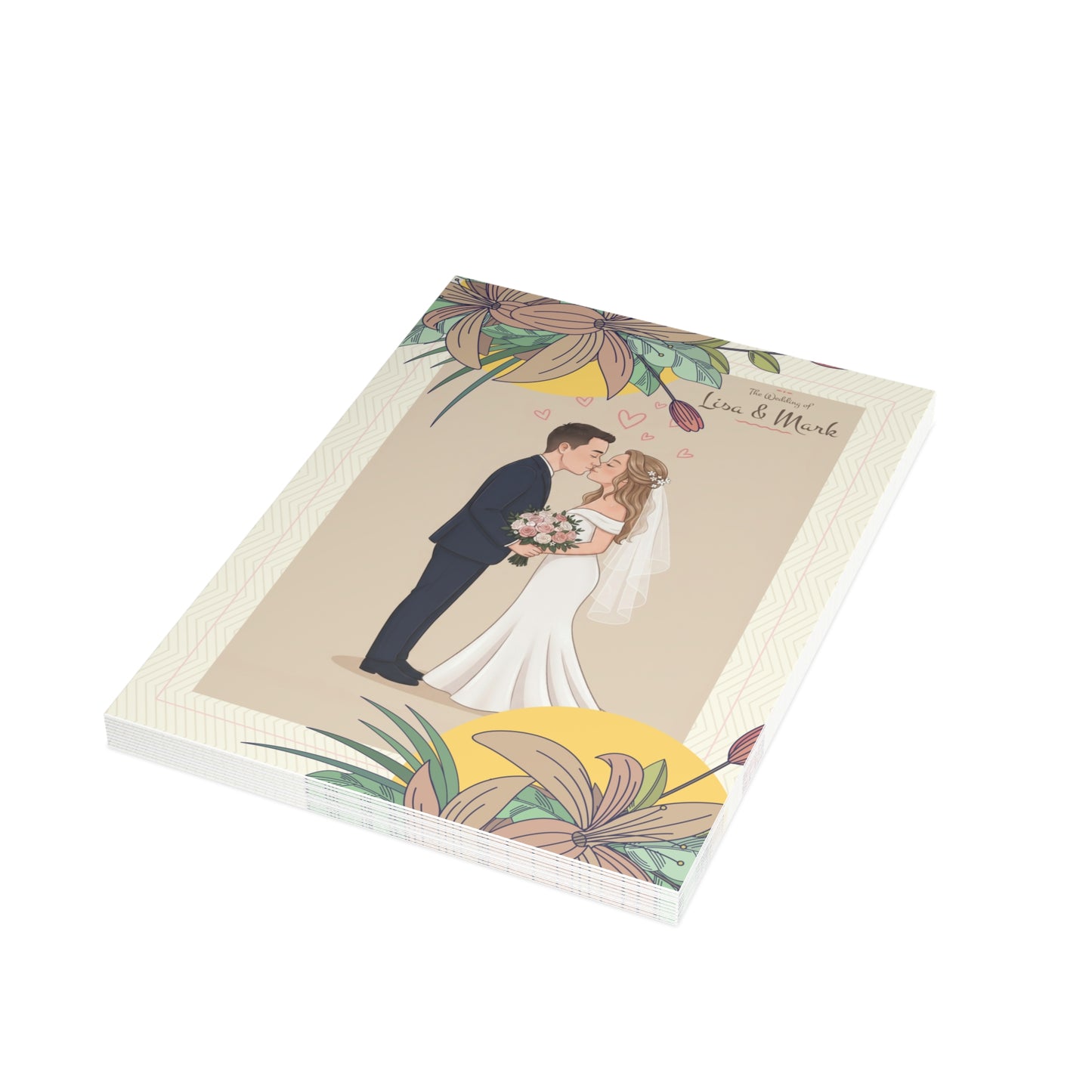 Personalized wedding invitation, kissing bride and groom