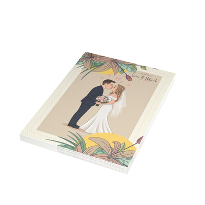 Personalized wedding invitation, kissing bride and groom
