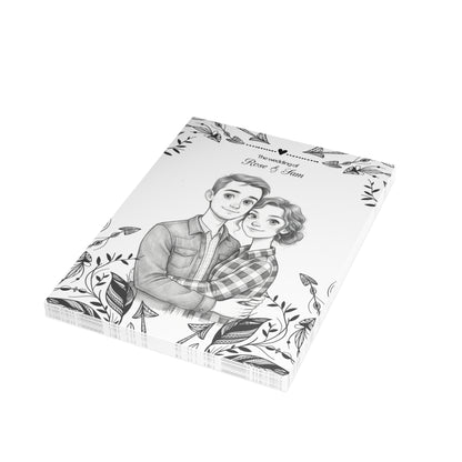 Personalized wedding invitation, charcoal animated drawing of bride and groom