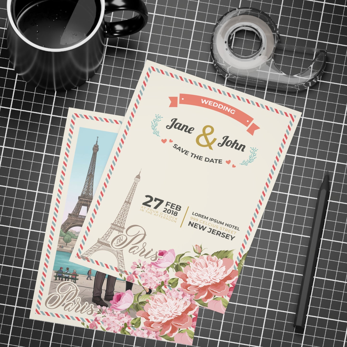 Personalized wedding invitation, Valentines Day in Paris