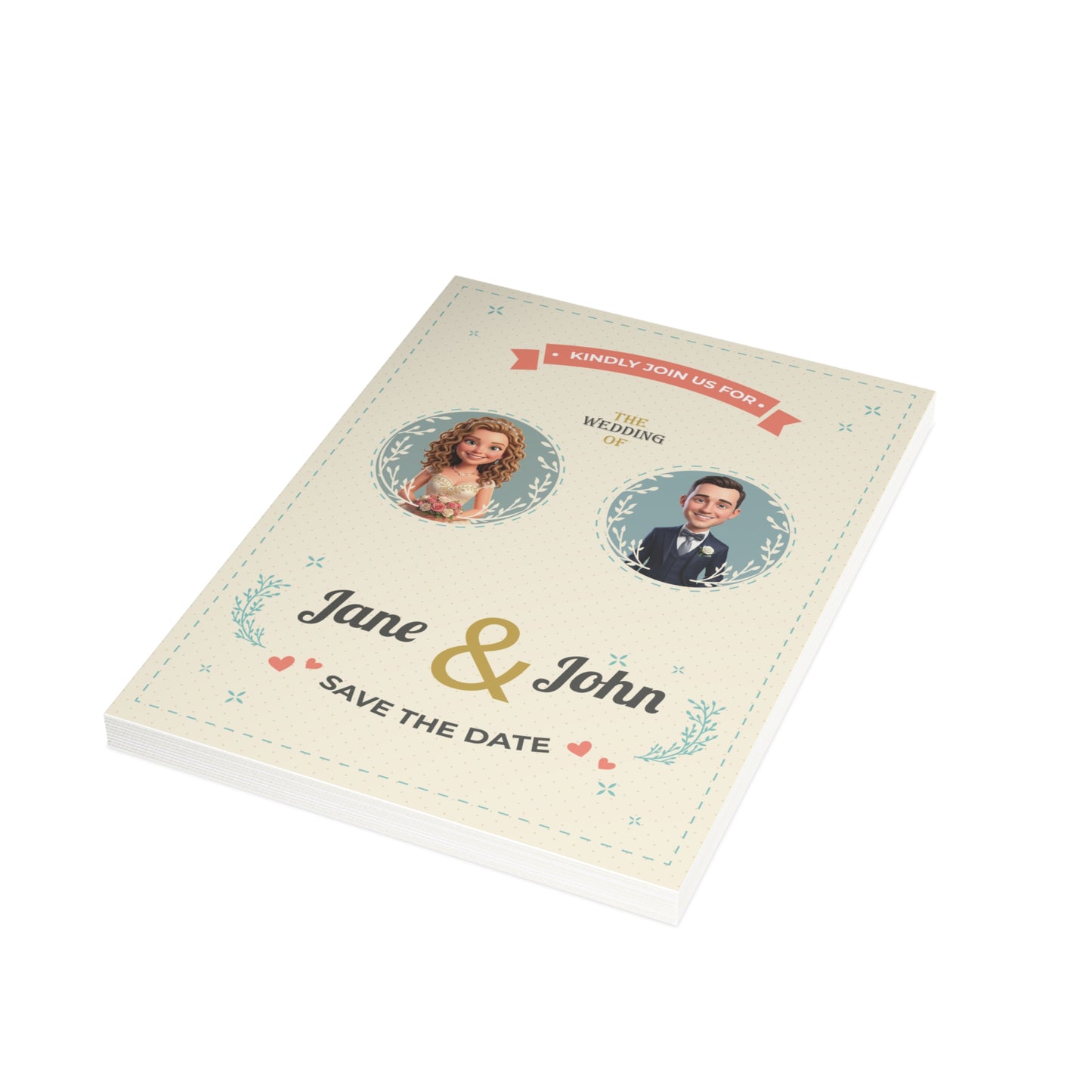 Personalized wedding invitation, bride and groom profile photos