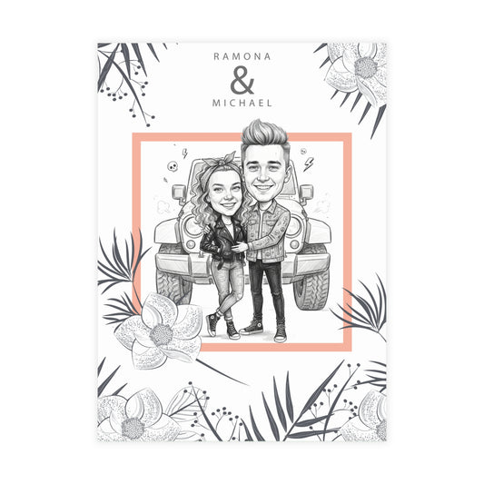 Personalized wedding invitations for a bride and groom who do extreme sports