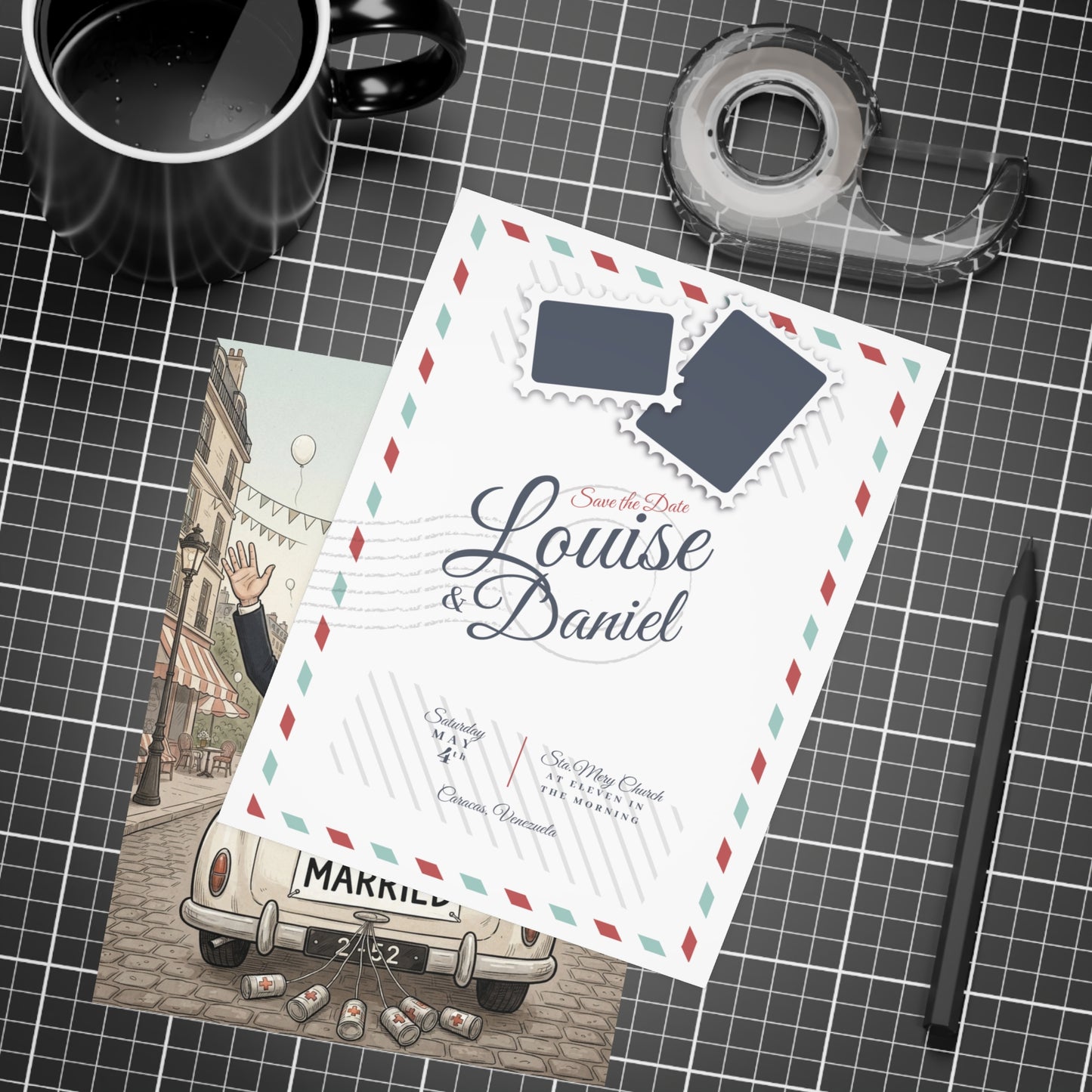 Personalized wedding invitation, Just Married Paris