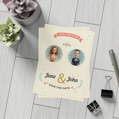 Personalized wedding invitation, bride and groom profile photos