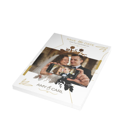 Personalized wedding invitation, bride and groom phone selfie