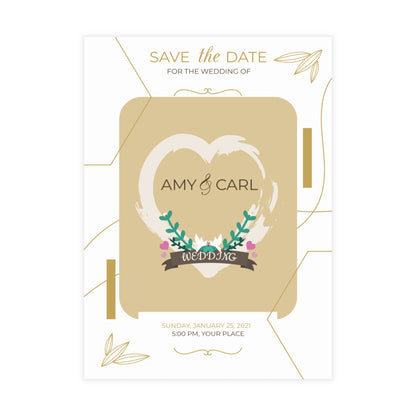 Personalized wedding invitation, bride and groom taking selfies with their phones