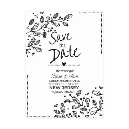 Personalized wedding invitation, charcoal drawing of bride and groom