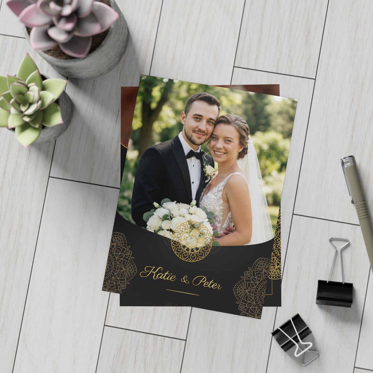 Personalized wedding invitation, bride and groom classic black invitation