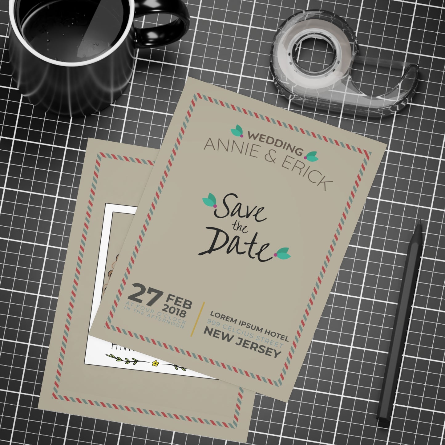Personalized wedding invitation, Polaroid photo