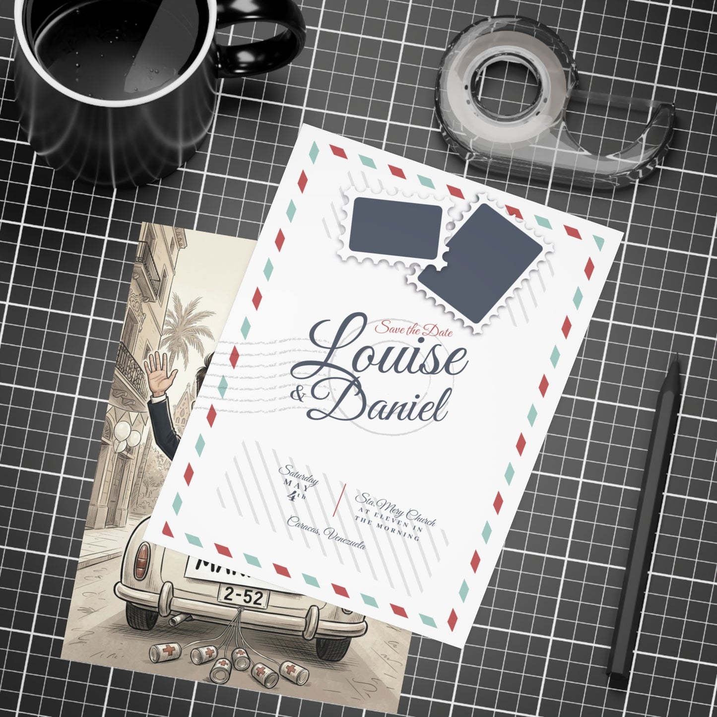 Personalized wedding invitation, Just Married Barcelona