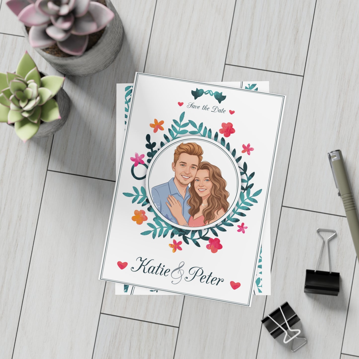 Create a personalized wedding invitation with watercolor effect