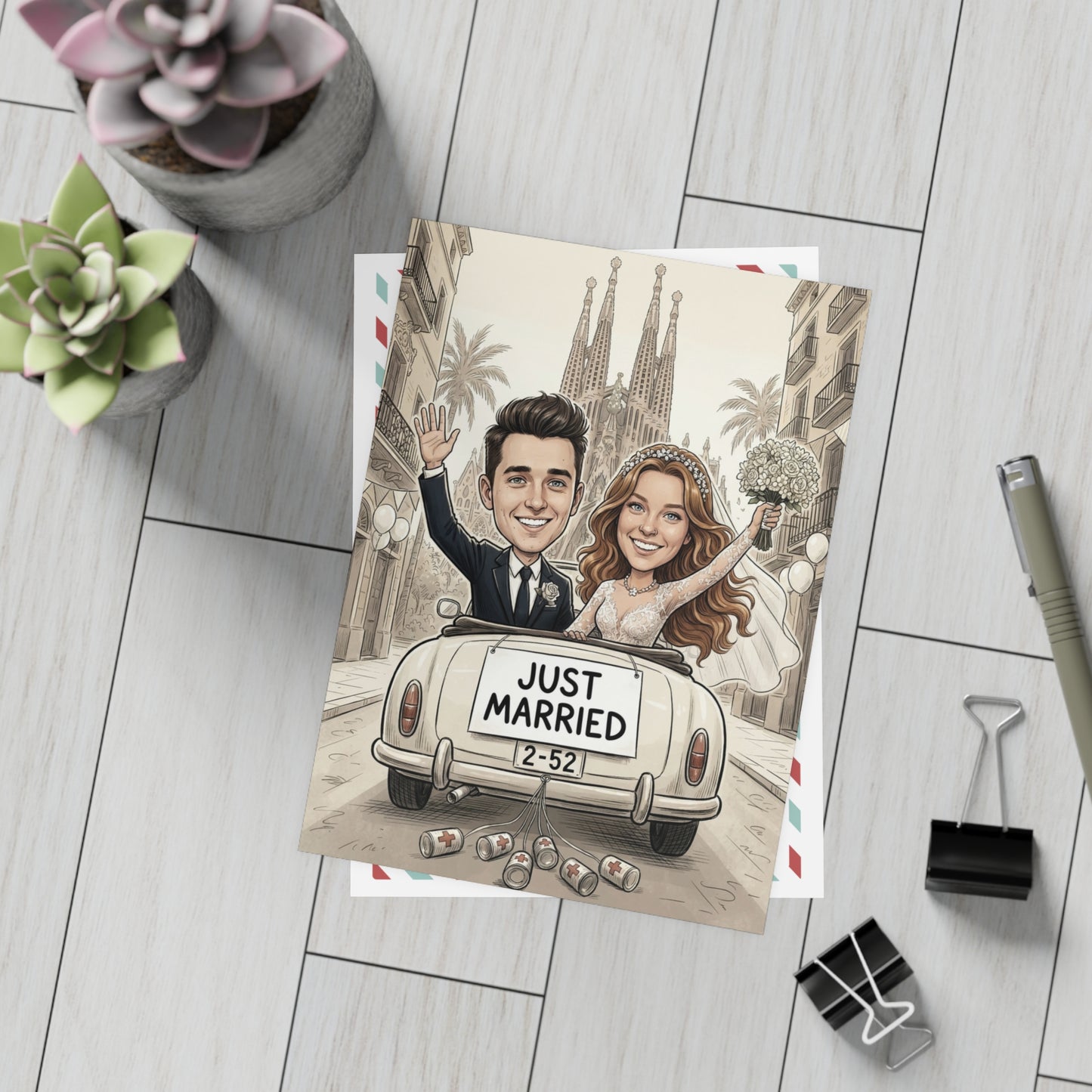 Personalized wedding invitation, Just Married Barcelona