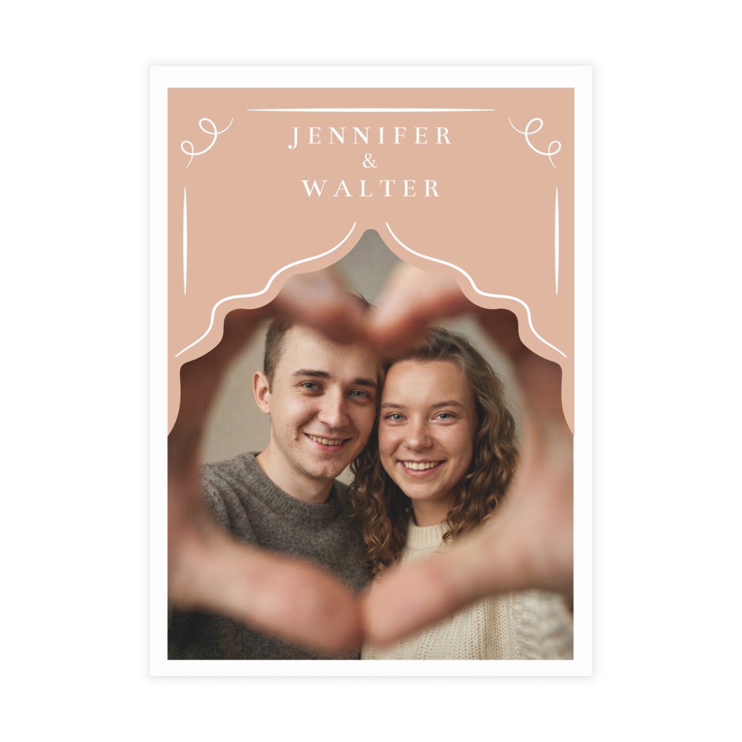 Personalized wedding invitation, heart-shaped selfie