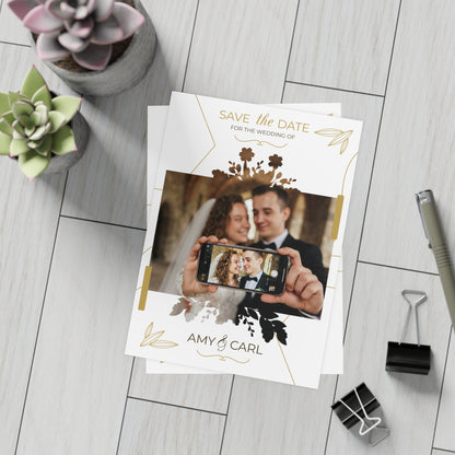Personalized wedding invitation, bride and groom phone selfie