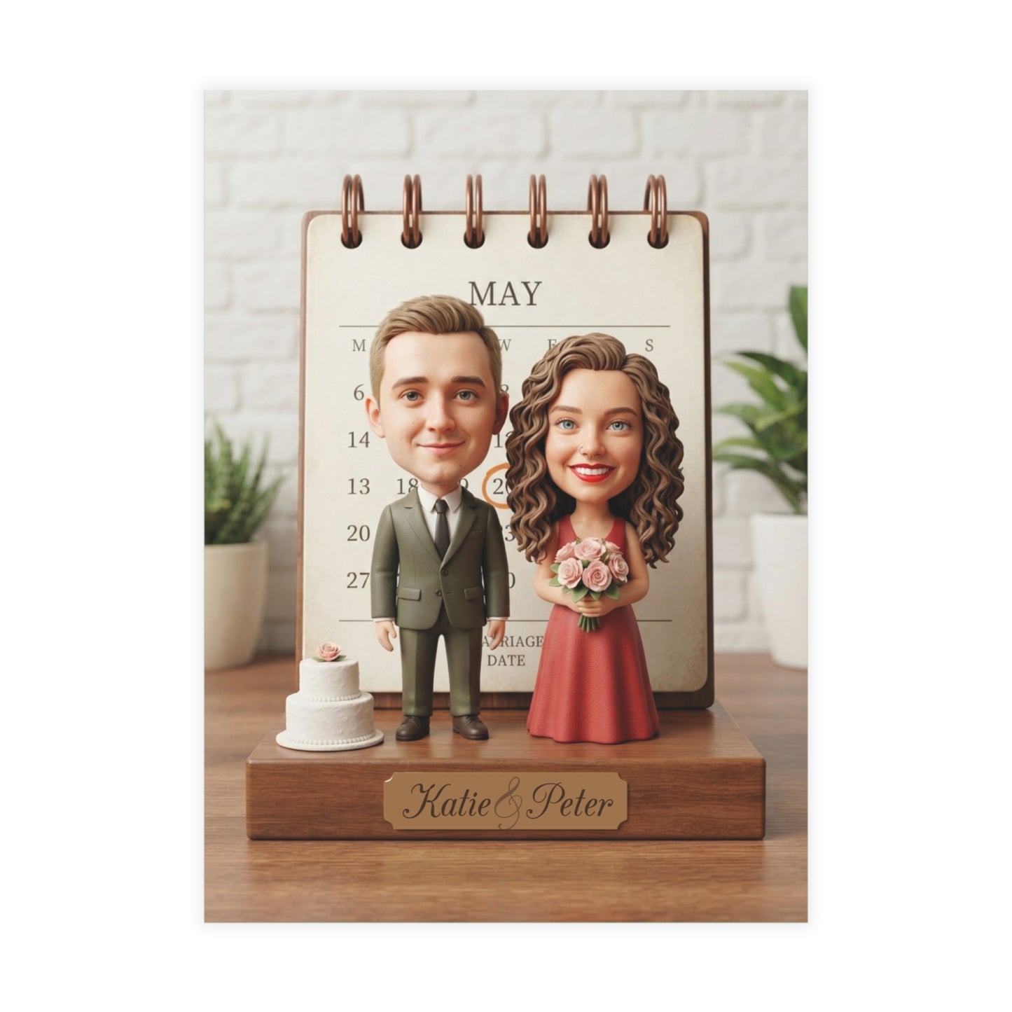 Personalized wedding invitation, 3D figurine Bride and Groom