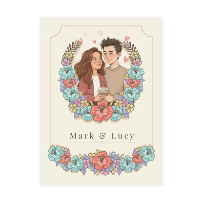 Personalized wedding invitation, coffee and lovers
