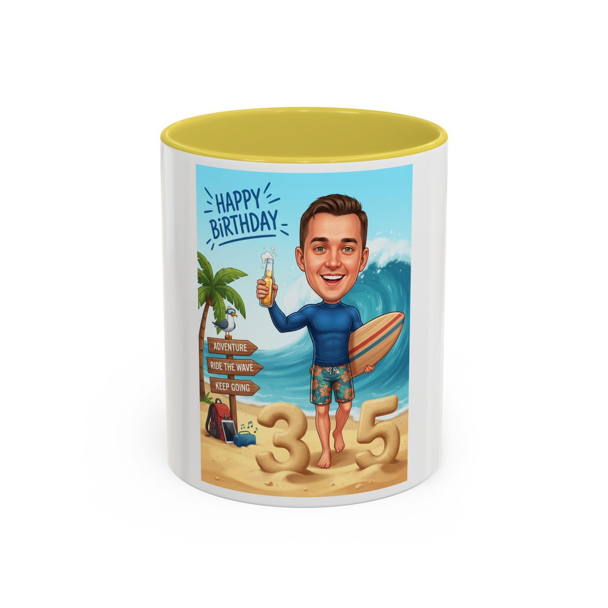 Surfer's birthday, personalized Colorful Mugs (11oz, 15oz)