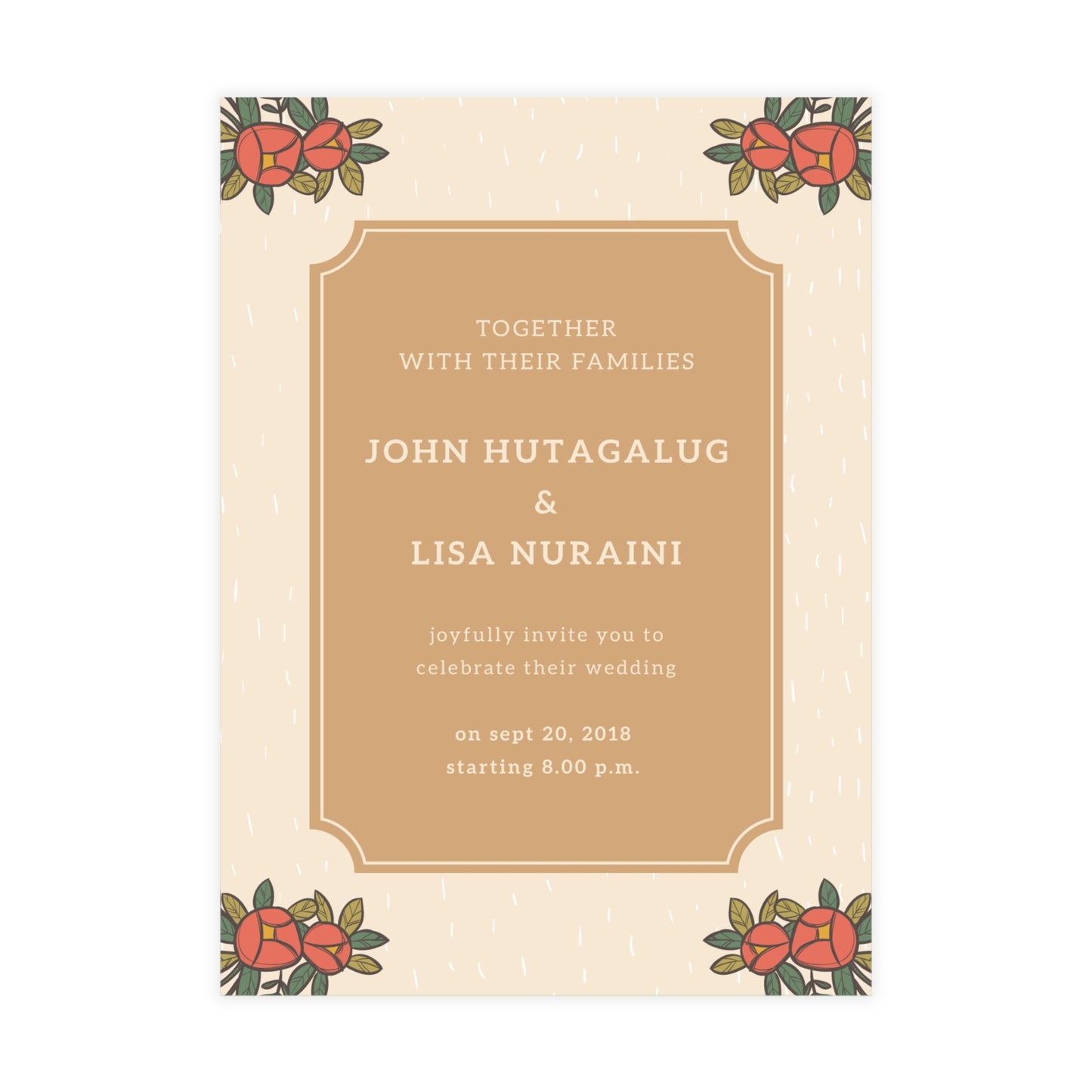 Personalized wedding invitation, bride and groom with watercolor effect