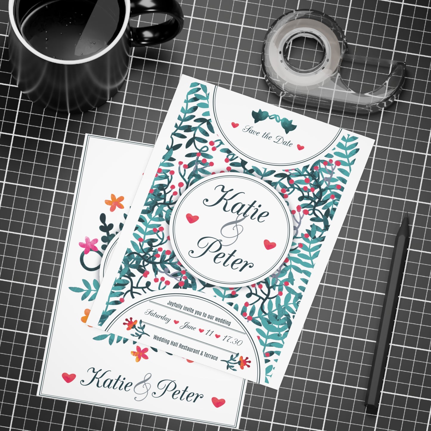 Create a personalized wedding invitation with watercolor effect