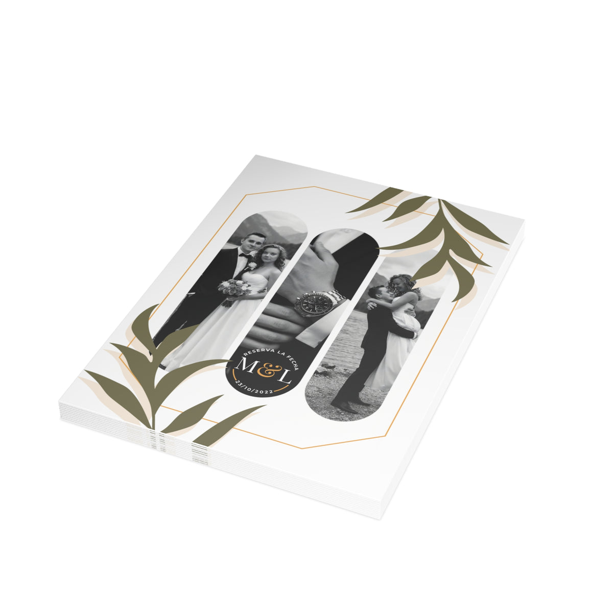 Personalized wedding invitation, black and white bride and groom photo