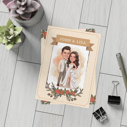 Personalized wedding invitation, bride and groom with watercolor effect