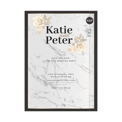 Personalized wedding invitation, bride and groom lifestyle photos
