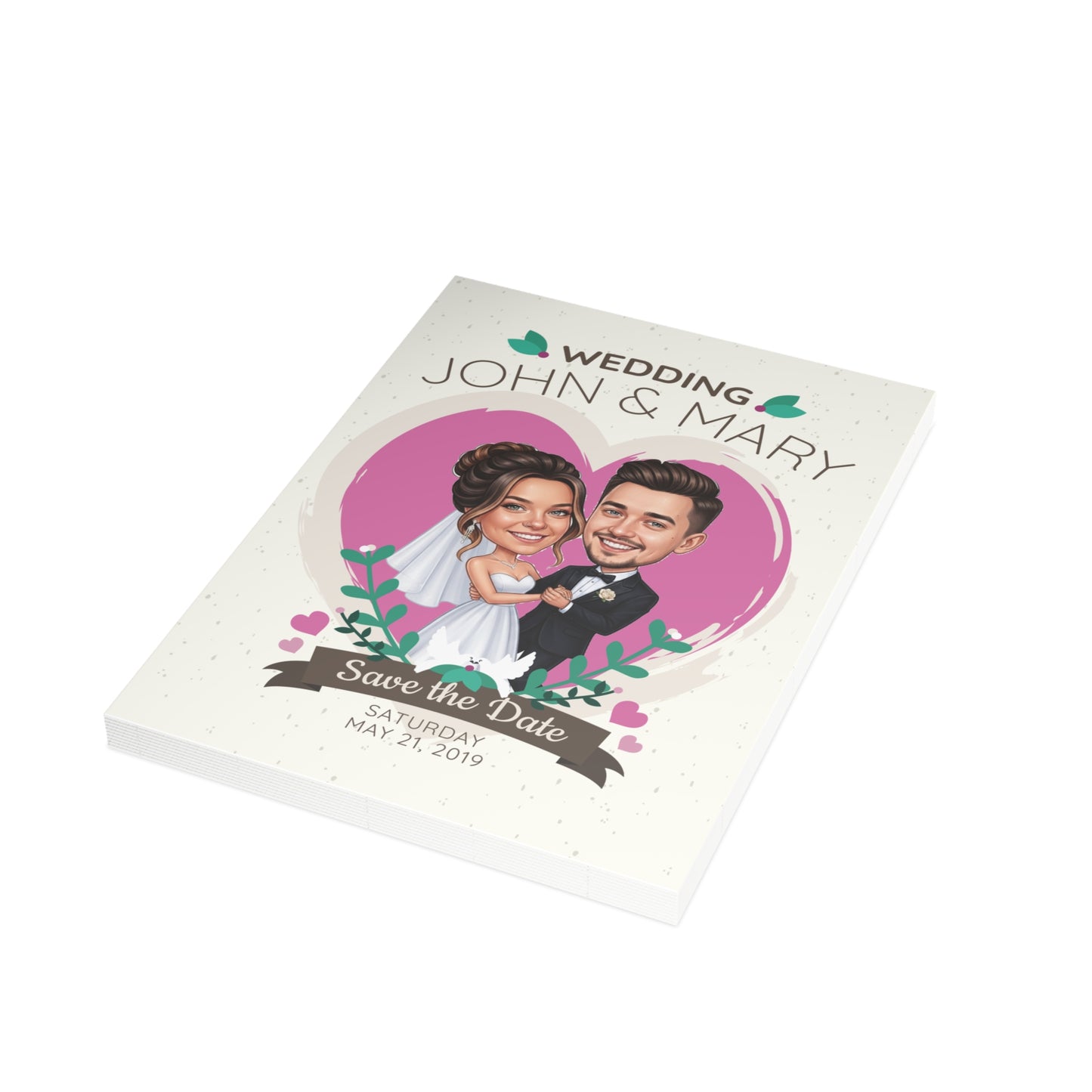Personalized wedding invitation, caricature of bride and groom