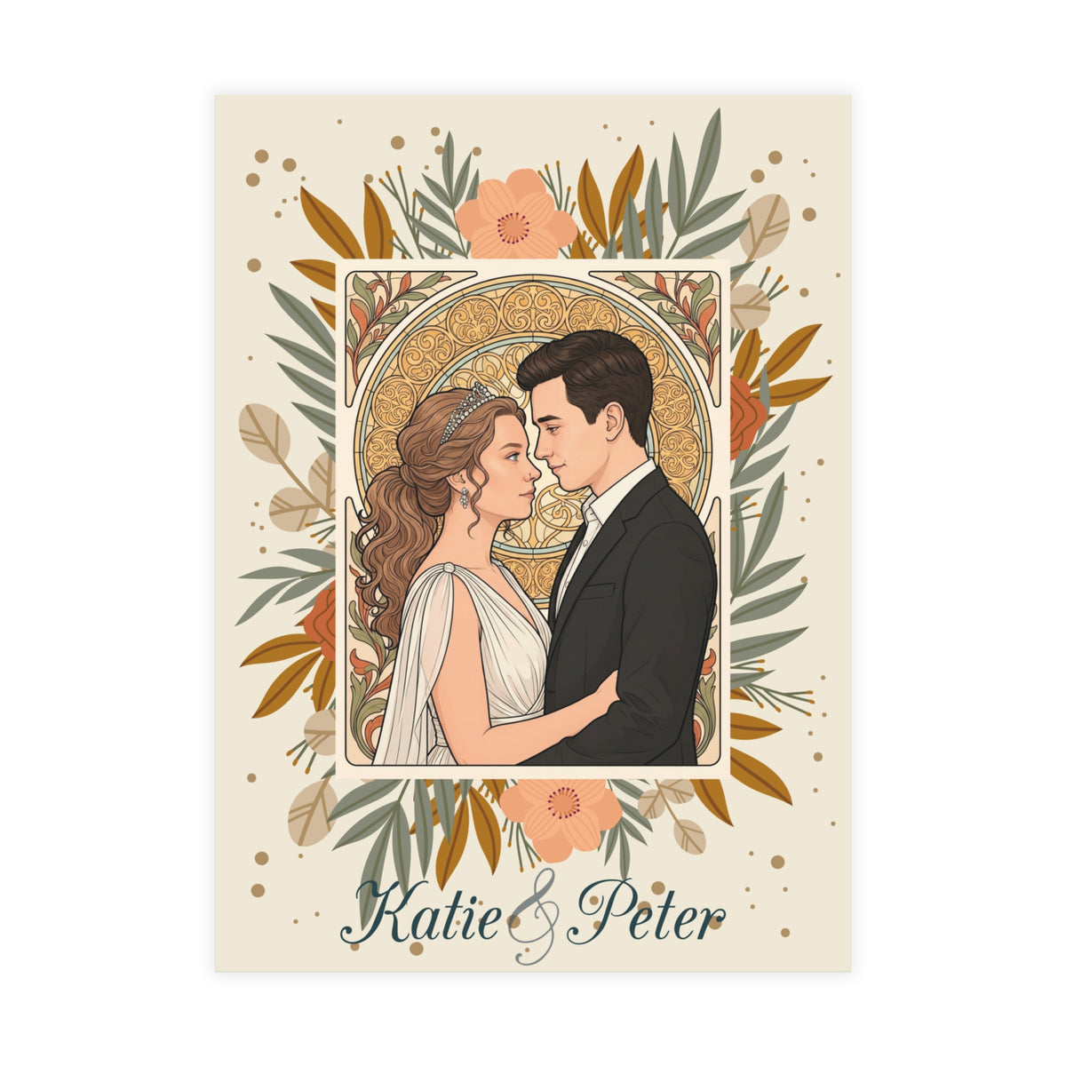 Personalized wedding invitation, bride and groom gothic design