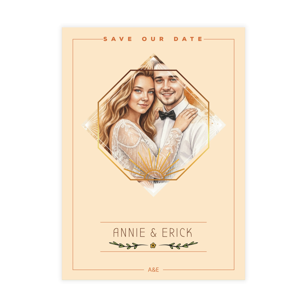 Personalized wedding invitation, corners design for bride and groom