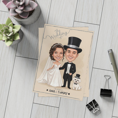 Personalized Wedding Invitation, Bride, Groom and their dog.