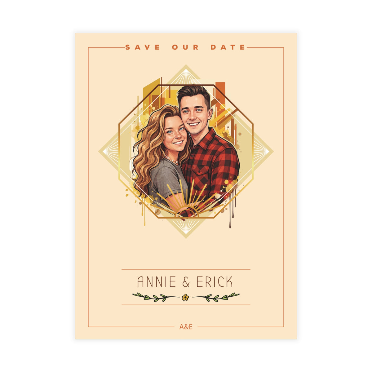 Personalized wedding invitation, colorful design for bride and groom
