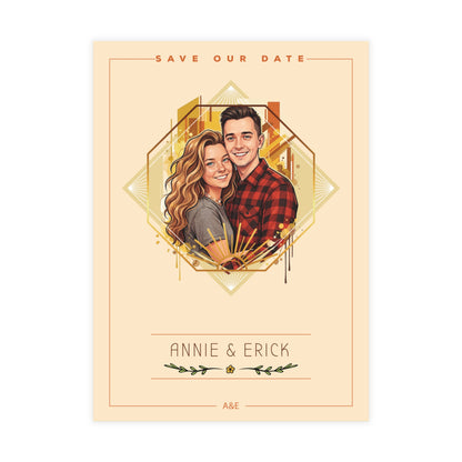Personalized wedding invitation, colorful design for bride and groom